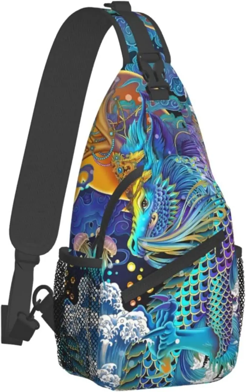 Dragão padrão sling mochila viagem caminhadas daypack saco de peito ombro daypack crossbody sacos para mulheres homens resistente à água