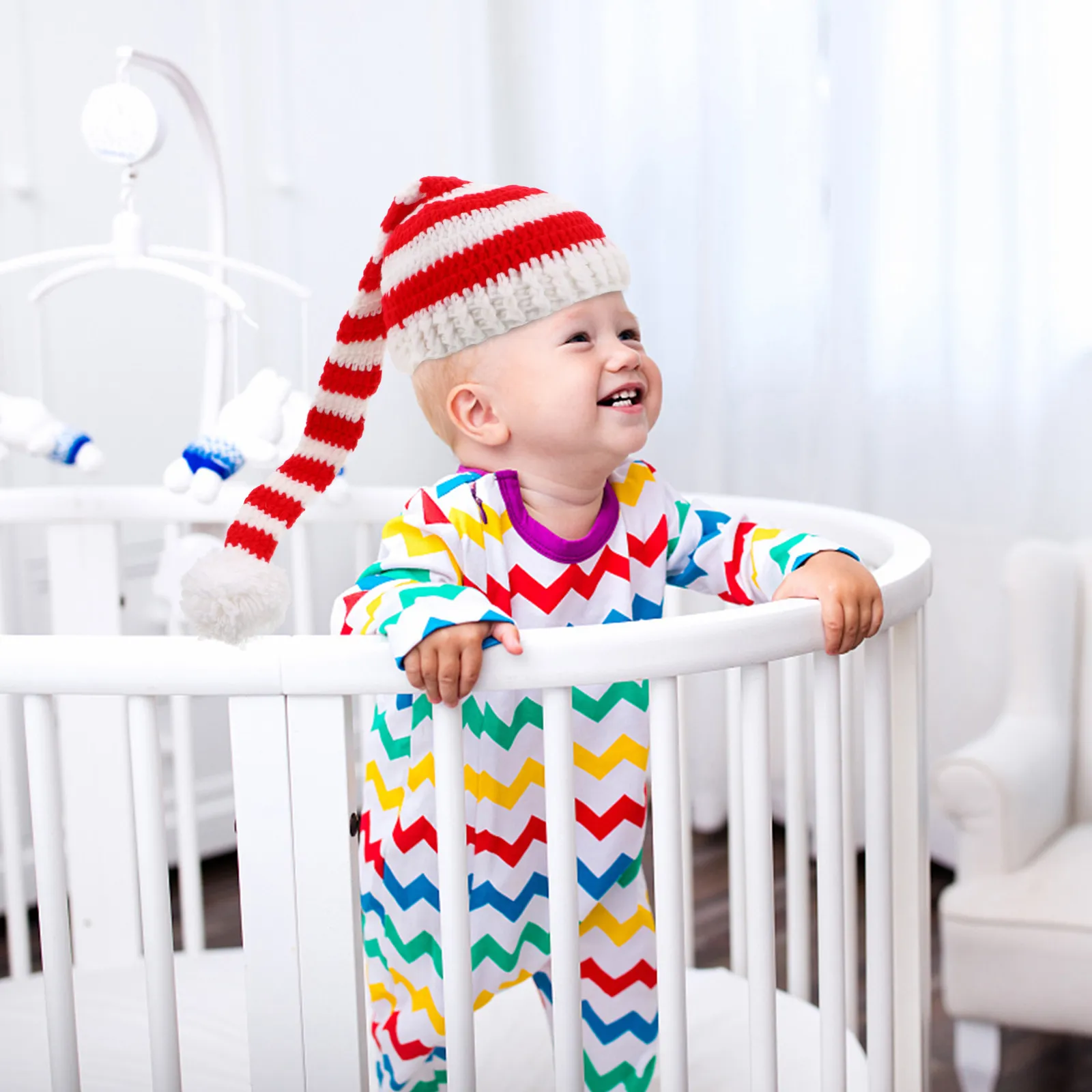 

1 шт. Новая рождественская шапочка для новорожденных с длинным хвостиком, мягкая, приятная для кожи, для фотосессий младенцев, в рождественском стиле, для праздничного образа