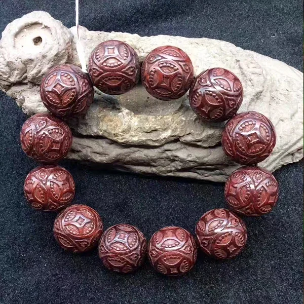 

16 mm 18mm Natural India Red Sandalwood Beads Grade AAA High-density Carved Mala Beads Yoga Beads Mediation