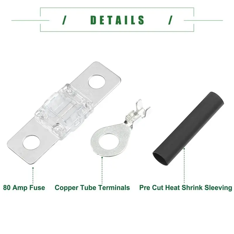 Rare ANS Fuse Holder Kit For Dual Battery System, Fuse Holder, Tube Terminals, Pre Cut Heat Shrink Sleeving ,60 Set (80A)
