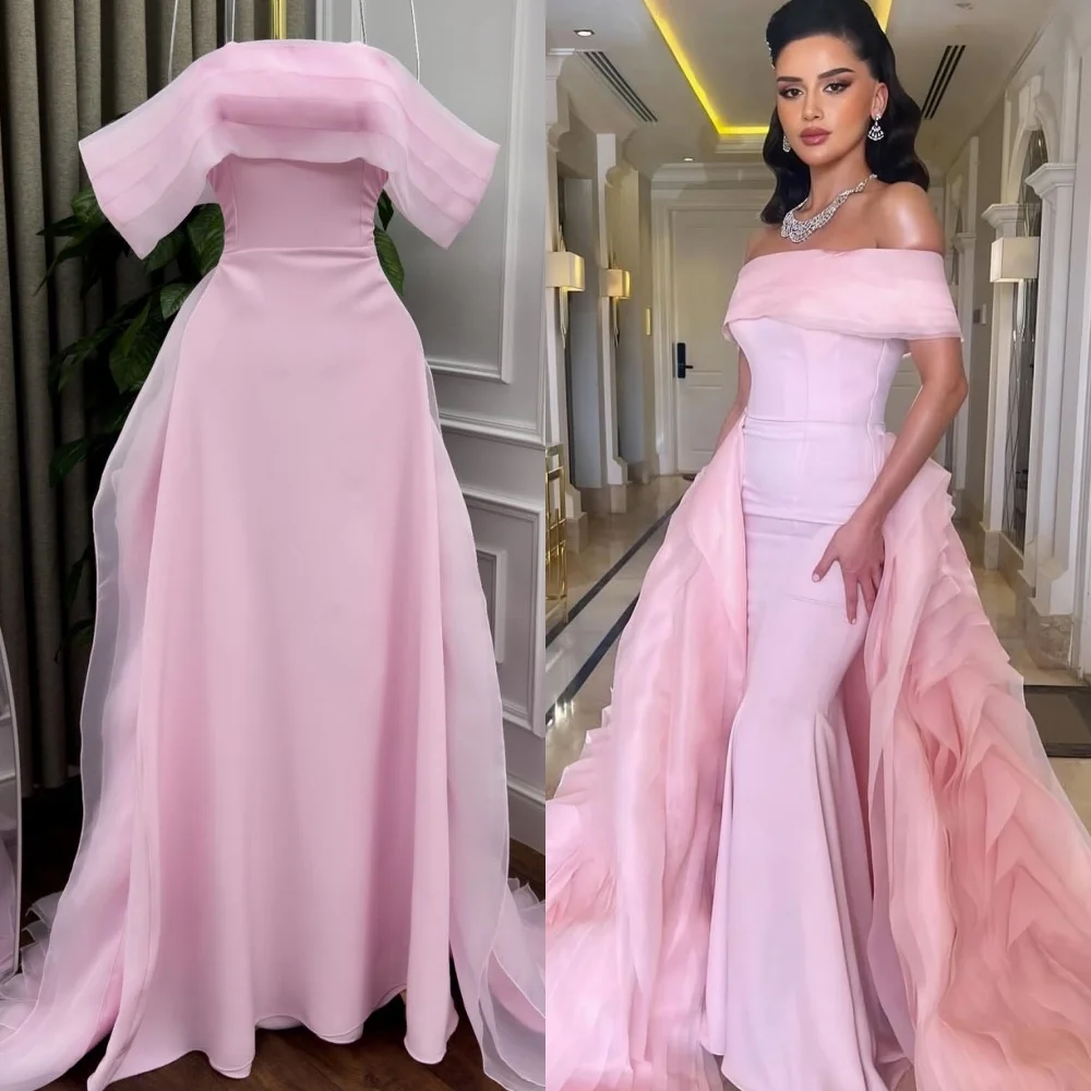 

Customized Luxury Pink Jersey Evening Dresses Exquisite Off the Shoulder Homecoming Dress Fashion Special Occasion Gowns