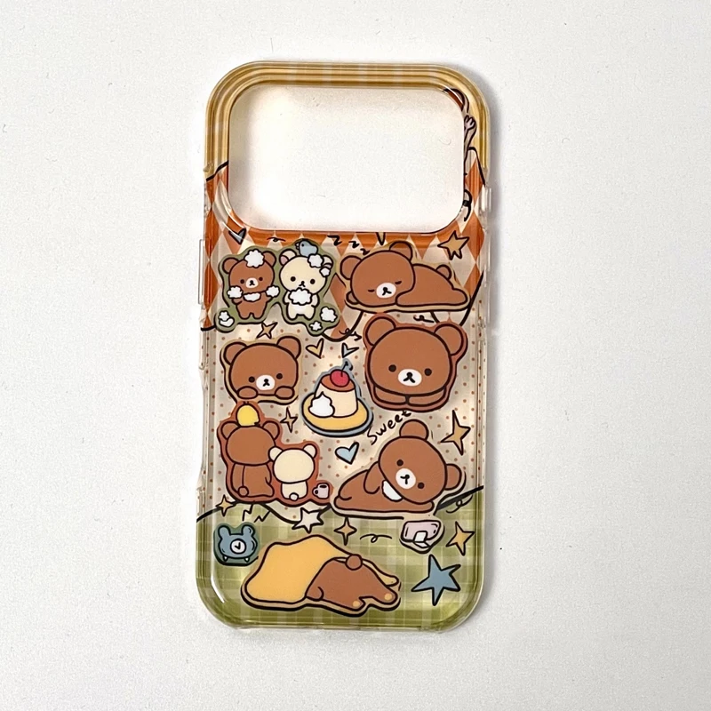Japanese Korean Ins Cute Cartoon Cherry Pudding Easy Bear Phone Case For iPhone 17 16 15 14 13 12 11 Pro Max 78 Plus Mini Cover - Image 4