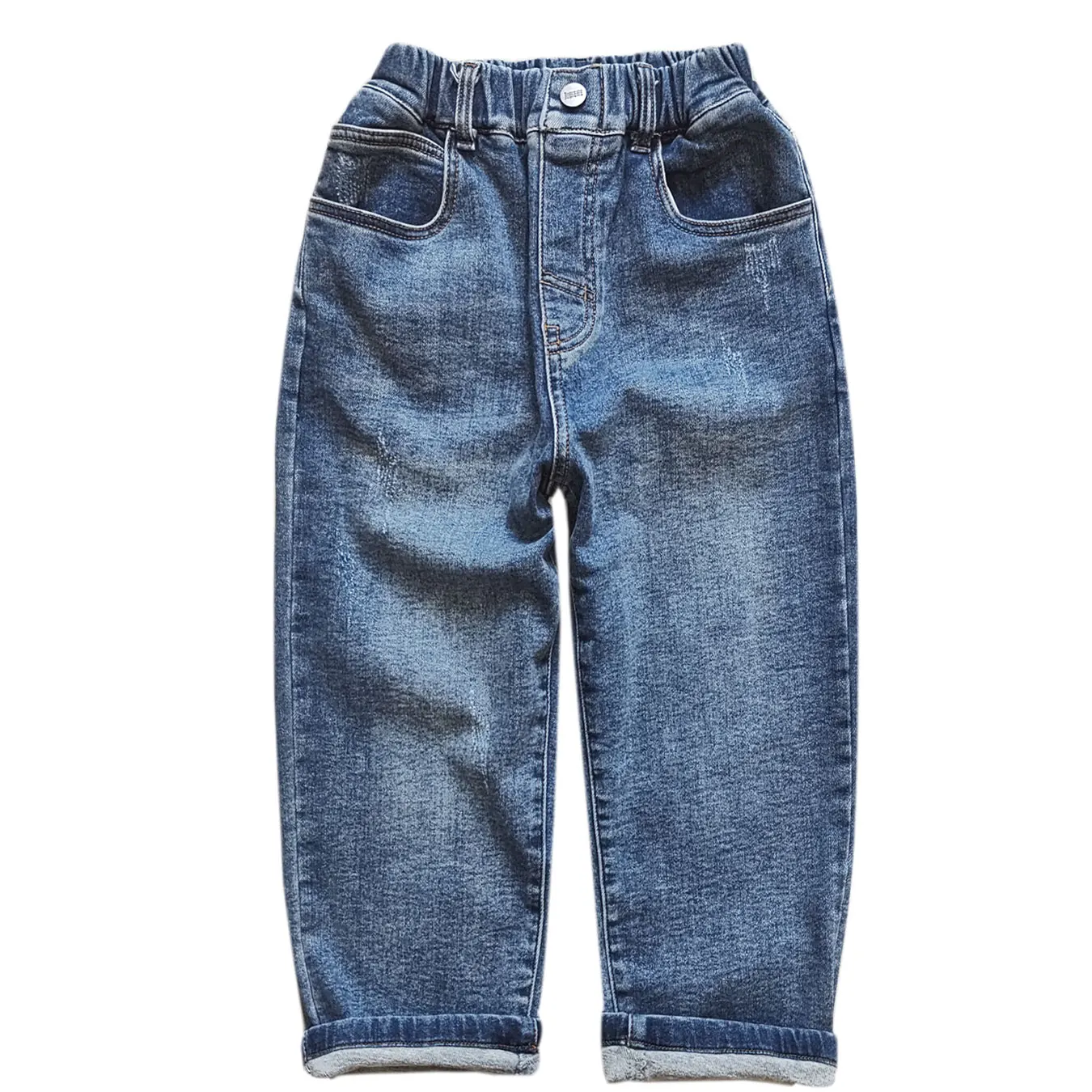 

5038 strong Boys' Pants Loose Soft Denim Blue Trousers Elastic Waist Kids' Jeans autumn winter