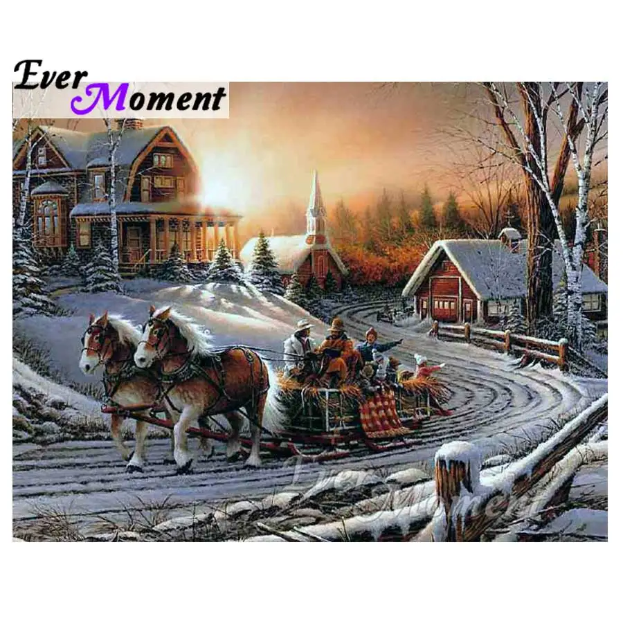 

Ever Moment Пейзаж Алмазная картина Квадратный круглый зимний снежный пейзаж Алмазная вышивка Священный клей Картина Мозаика S2F016