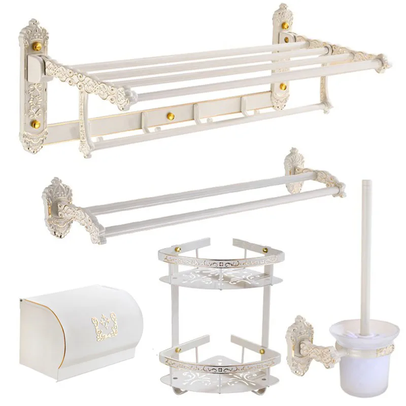 Bathroom Accessories Set Bathroom Shelf,Towel Rack,Paper holder,Toilet Brush Holder,hooks Carved Aluminum Bath Hardware Sets