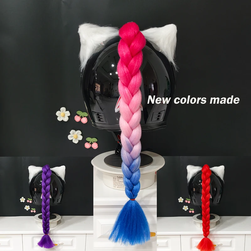 

Full New Colors Motorcycle Helmet Braids Cat Ears Woman Decor Pigtails Wig Motorbike Cycling Skiing Helmet Decorations Braids