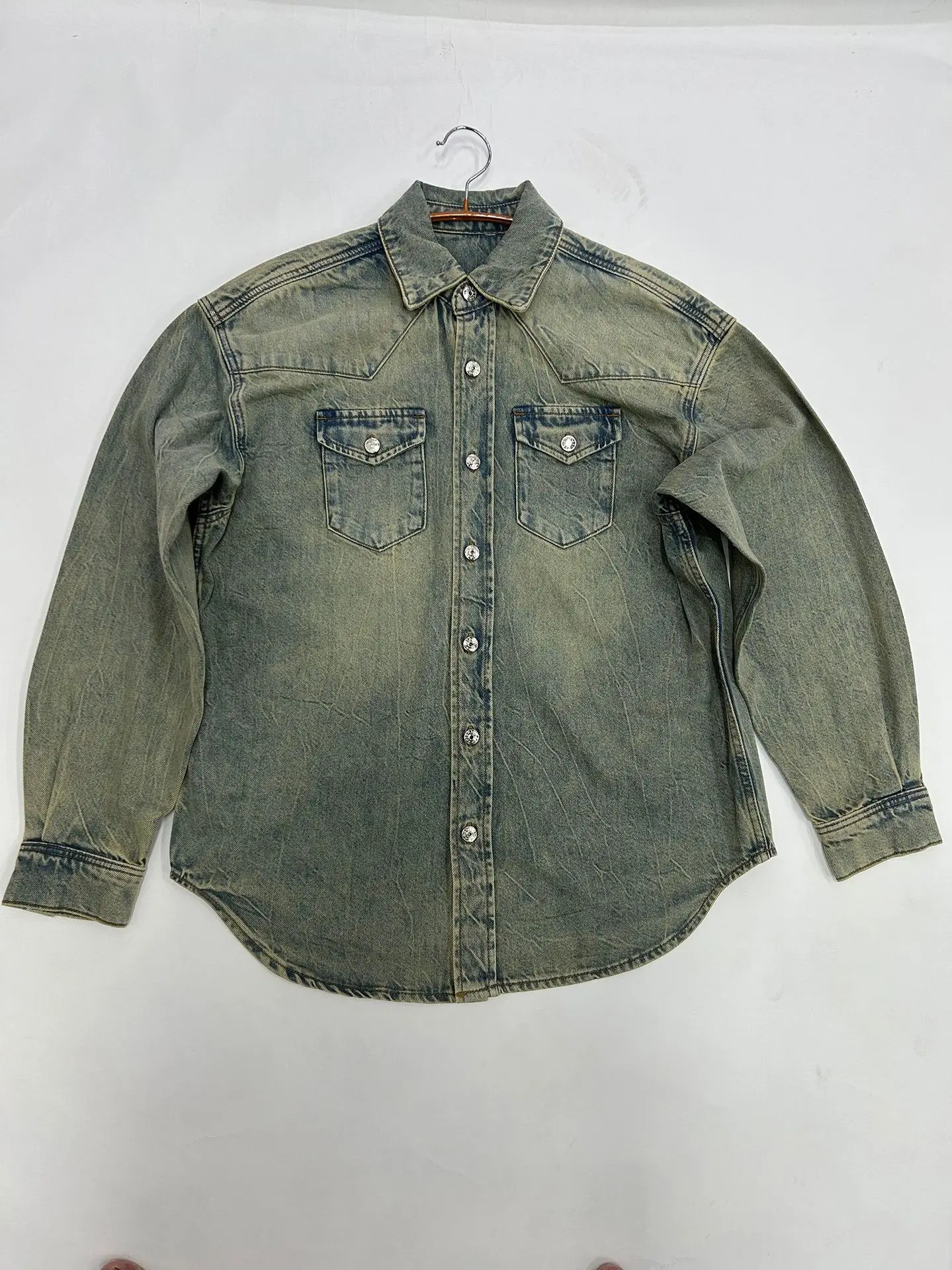 Women fashion washed vintage denim shirt jacket