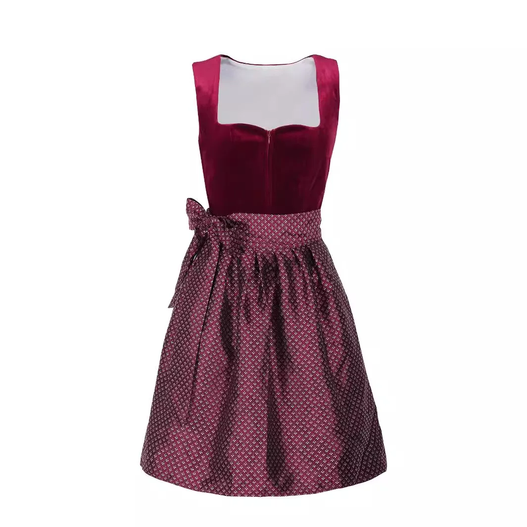 Disfraz de Camarera de Cerveza para Carnaval Oktoberfest, Vestido Dirndl para Mujer con Delantal de Encaje, Rojo, Midi, Cosplay, Traje para Fiesta de Halloween