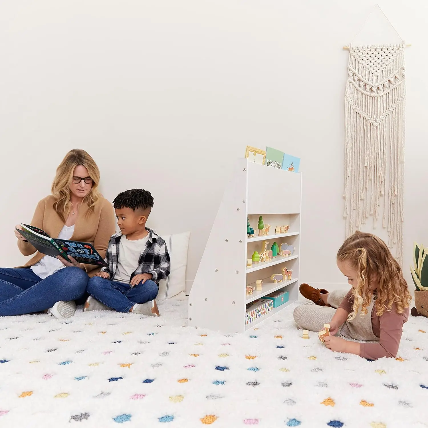 Streamline Single-Sided Book Display with Storage, Classroom Bookshelf, White Wash