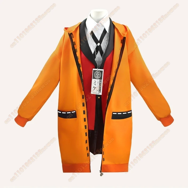 Yomozuki Runa Cosplay Costume Anime Kakegurui Cosplay Wig and Orange Hooded Jacket School Uniform Halloween Costume for Women