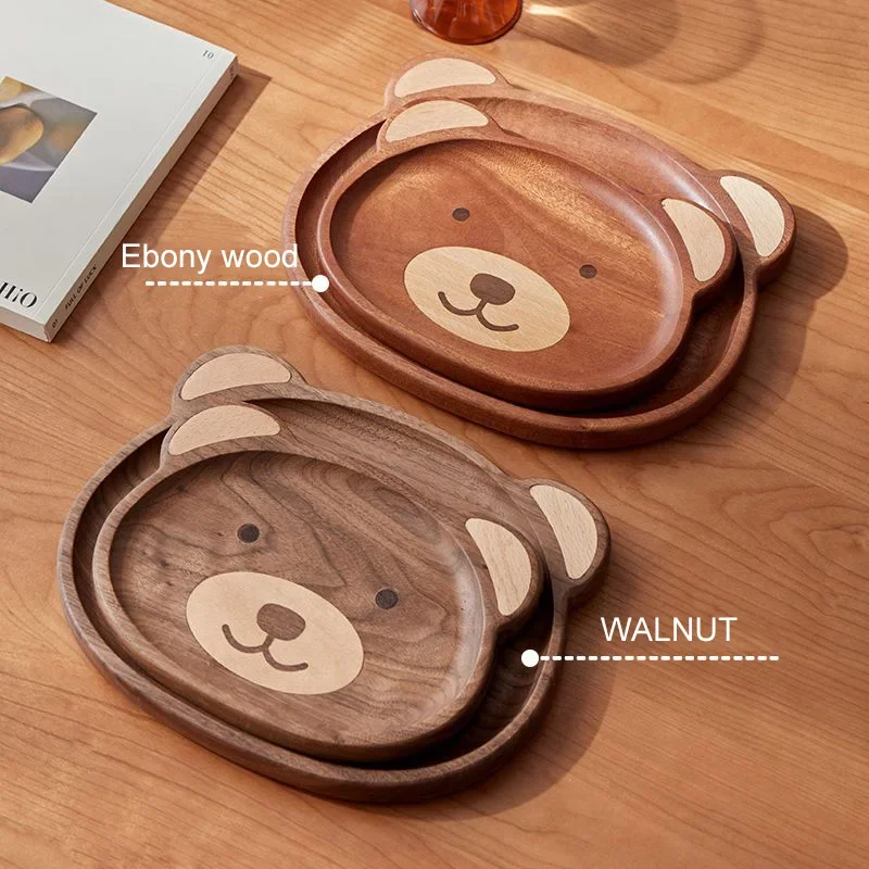 Cute Bear Wooden Storage Tray for Serving Food Dessert Candy Fruit Snack Plate Hotel Home Service Decorative Items Party