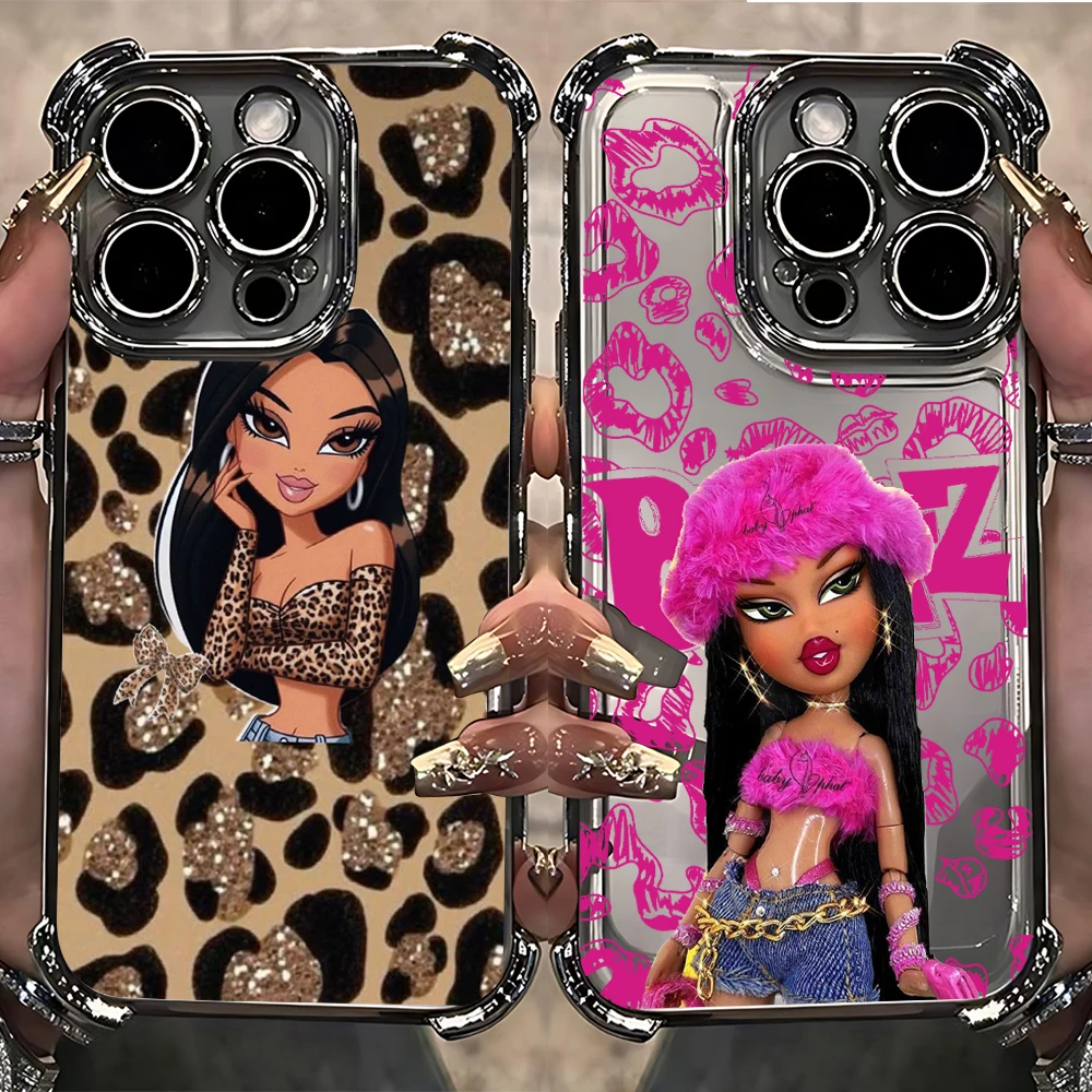 B-Bratz-S Leopard Plating Phone Case For Samsung S26 S25 S24 S23 S22 S21 S20 FE Note20 Edge Plus Ultra 4G 5G Anti Fall Airbag