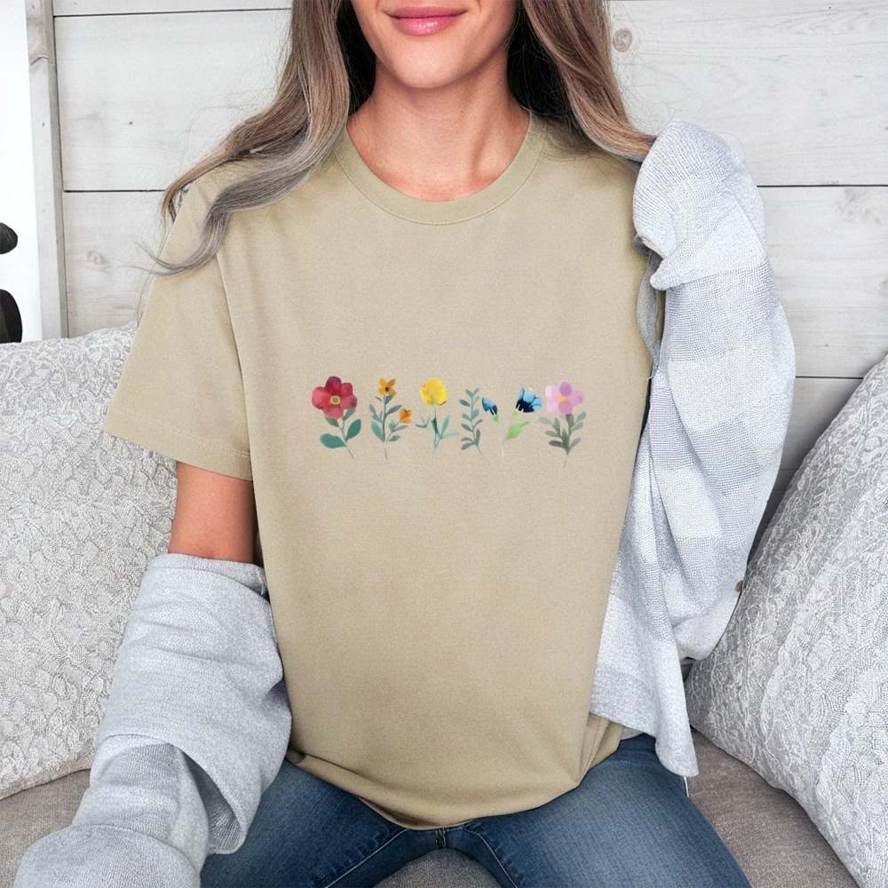 

Женская футболка большого размера с принтом полевых цветов Y2k, новинка 2025, хлопковая футболка с рисунком луга, летний повседневный топ в богемном стиле
