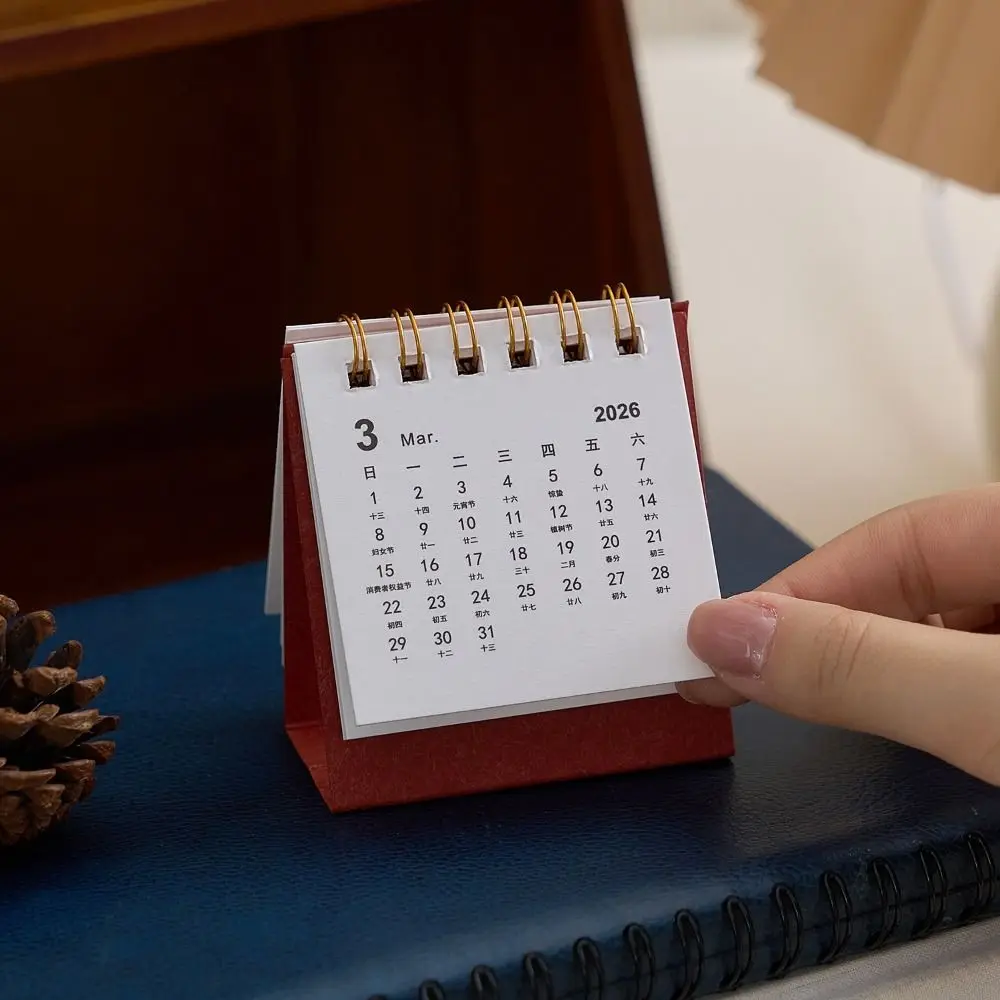 Month Date Display 2026 Mini Desk Calendar Coil Binding Date Planner Monthly Planner Simple Solid Color Standing Flip Calenda