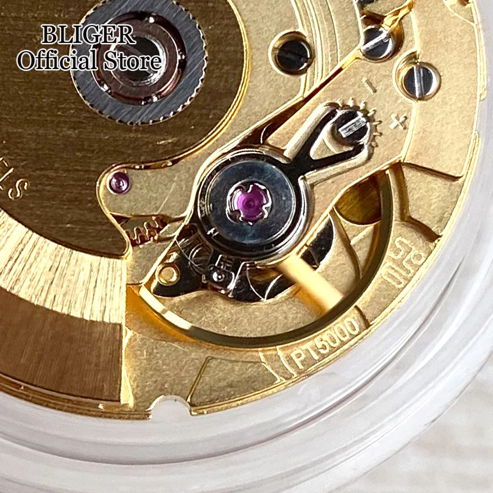 

BLIGER Gold/Steel Color 25.6mm*4.6mm 25 Jewels PT5000 Automatic Watch Movement 28800 Frequencey White Date Wheel