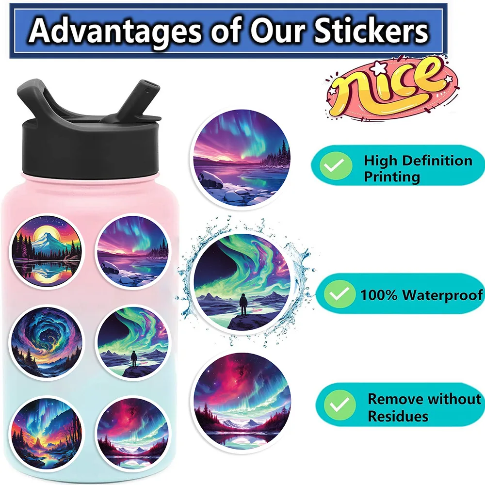 ステッカー漫画オーロラアート落書き,装飾,ギター,ノートブック,荷物,DIY, 50個