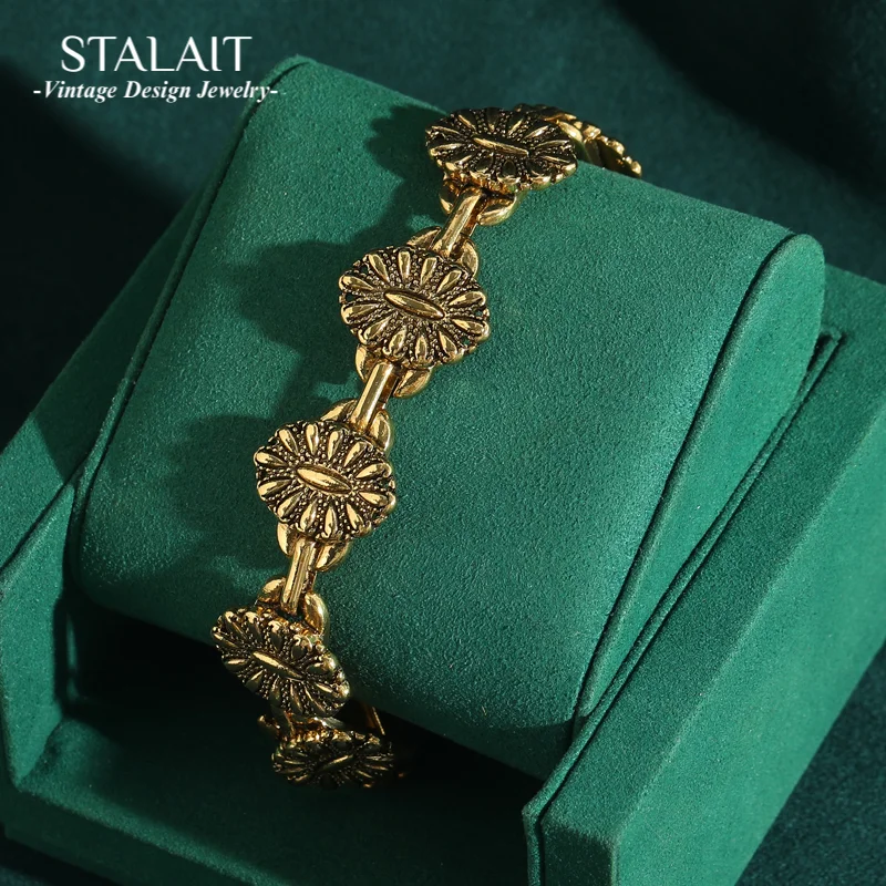 

Богемные браслеты с лепестками листьев лотоса для женщин, инкрустация золотым цветком, роскошные винтажные антикварные ювелирные аксессуары, Новое поступление