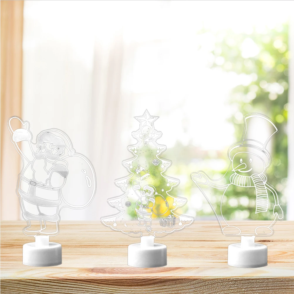 

3 Pcs Christmas Tree Night Light Colorful Desktop Lamp Santa Decor Snowman Claus Chrsitmas Table Acrylic