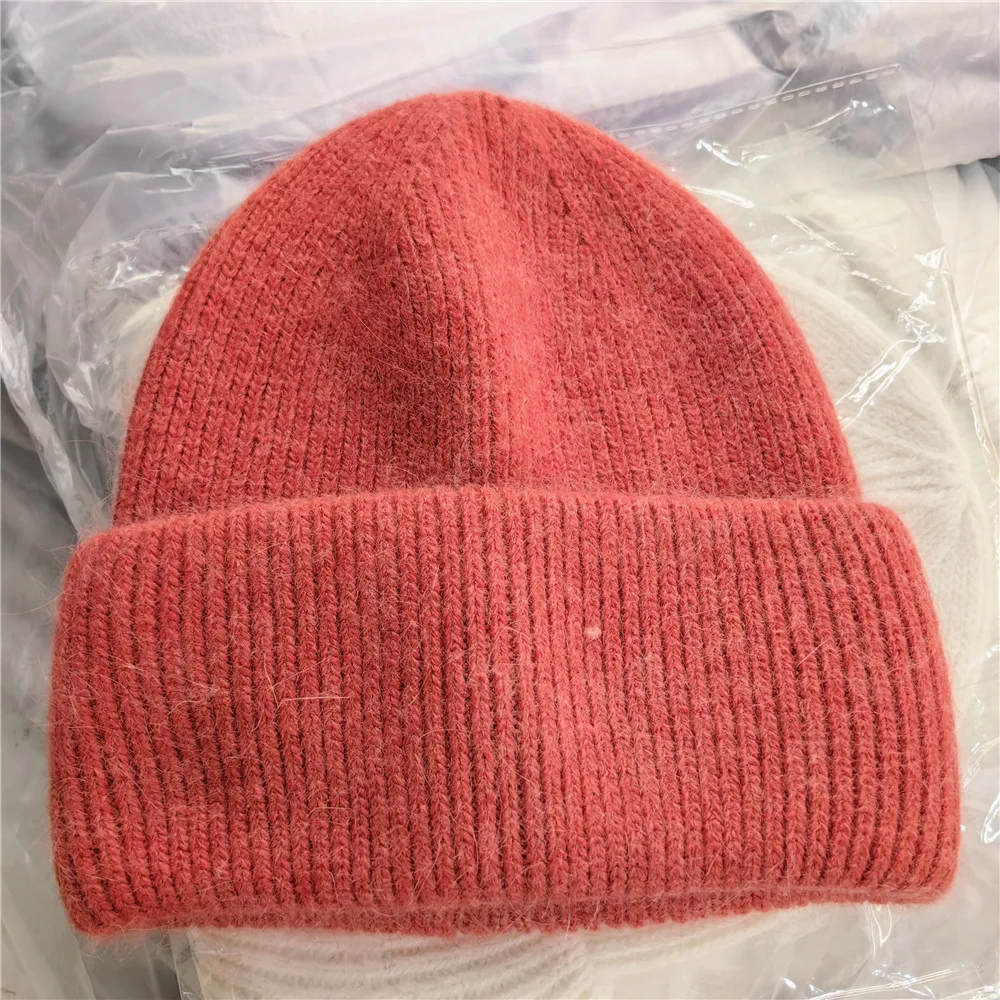 Mode warme Kaschmir Wolle Schädel Mütze Angola Kaninchen Fell Winter gestrickte Mützen Frauen Frauen Ski Outdoor einfarbige Hüte – Detail 18