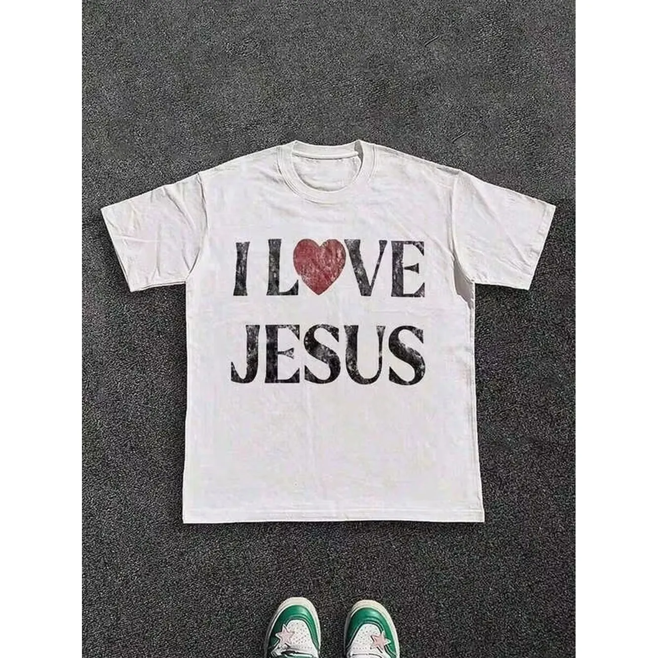 2026 AF T-Shirt 100% Cotton I Love Jesus Distressed Graphic Print Perfect For Christian Daily Wear Is An Ideal Gift Choice.