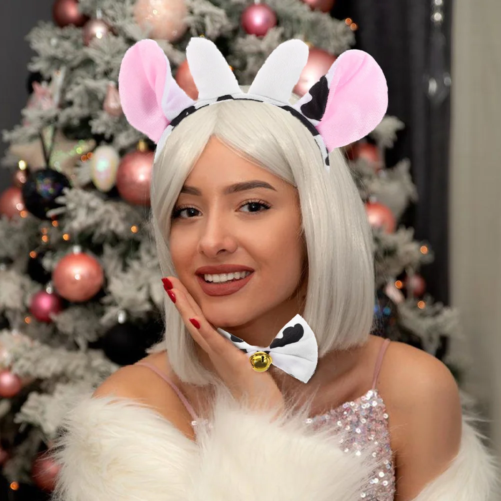 1세트 소 머리띠 나비넥타이 꼬리 세트 귀여운 코스프레 의상 소품 무대 공연 용품 소 머리띠