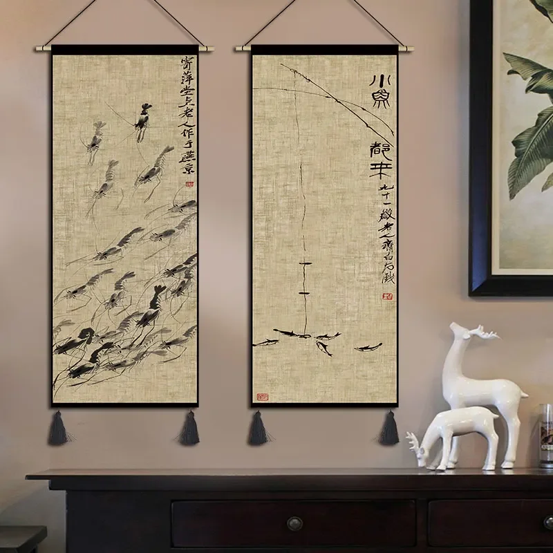 Ink Chinese Style Hanging Canvas Art Study Bedroom Decor Painting Living Room Hallway Tapestry Bedside Background Wall Painting