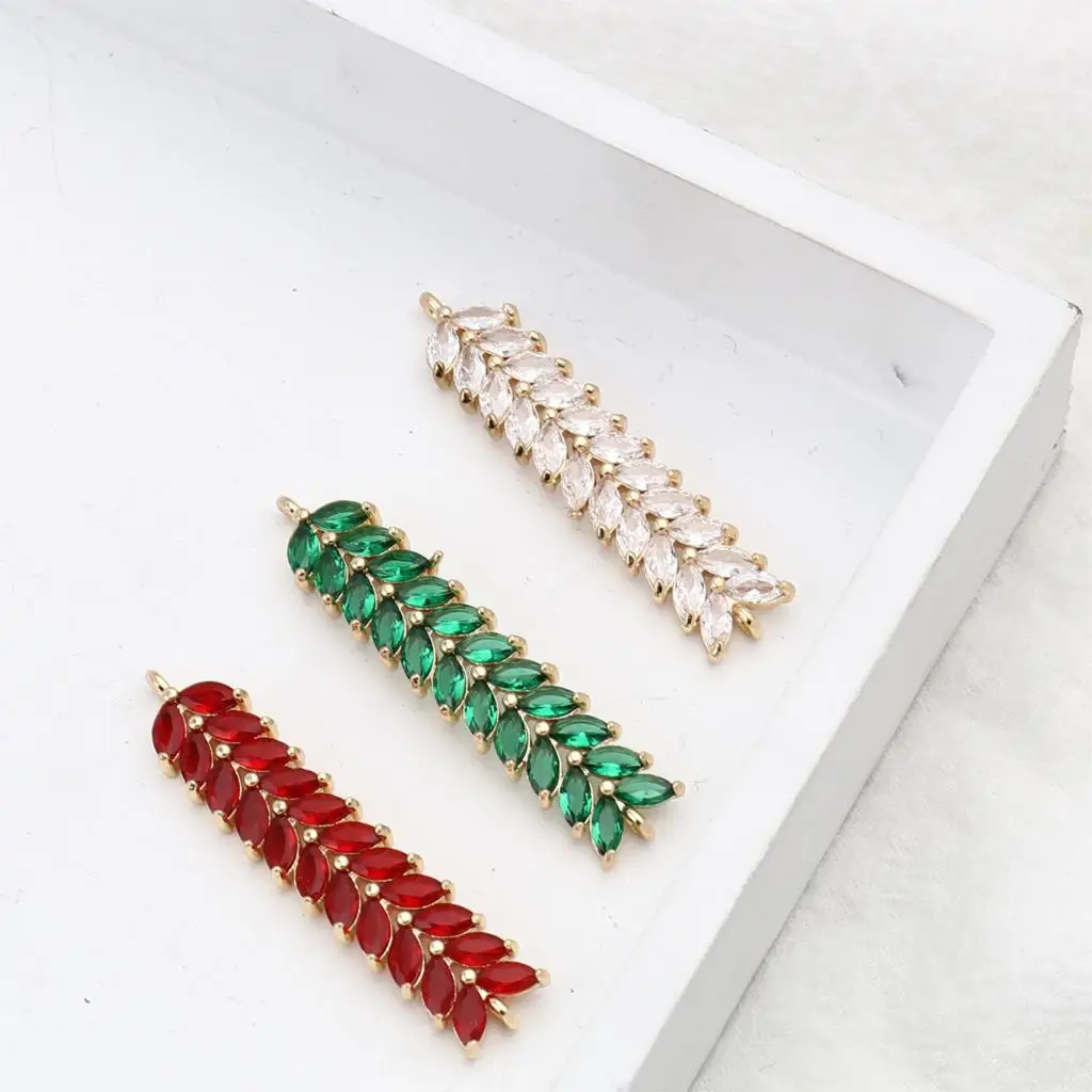 DoreenBeads 1PC Olive Long Strip Connector Copper & Glass Connectors Marquise Handmade Jewelry Connectors Findings 4.1x0.9cm