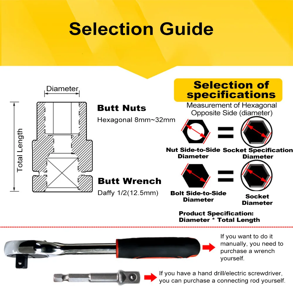 1/2 Inch 40mm Impact Wrench Sockets 8-24mm Heavy-duty Socket Set with Wrench and Storage Box for Automotive Repair