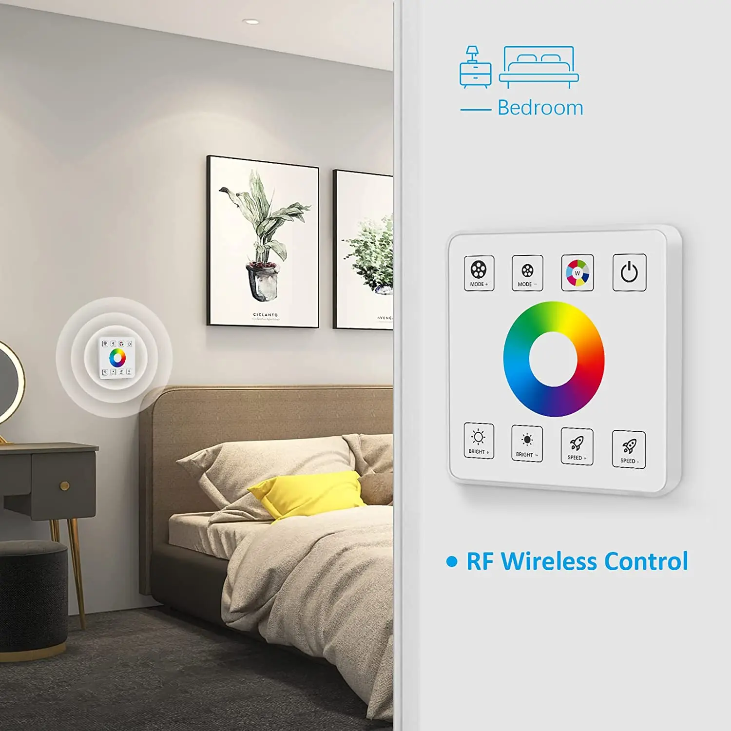 RF Wireless Wall-Mounted Touch Panel Dimmer Switch, DC 5-24V 30A RGB LED Strip Controller for 5050 3528 LED RGB Strip