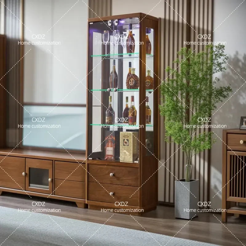 Modern Simple Wine Cabinet with Lock Glass Display Storage Unit for Living Room Wall Mounted Red Wine Rack Decorative