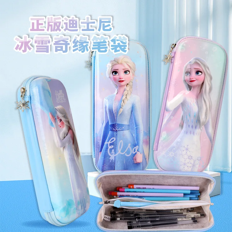 Cartoon Disney Frozen Pencil Case Pupils Stationery Bag 3d Double Layer Large Capacity Female Pencil Bag Wholesale Student Gifts