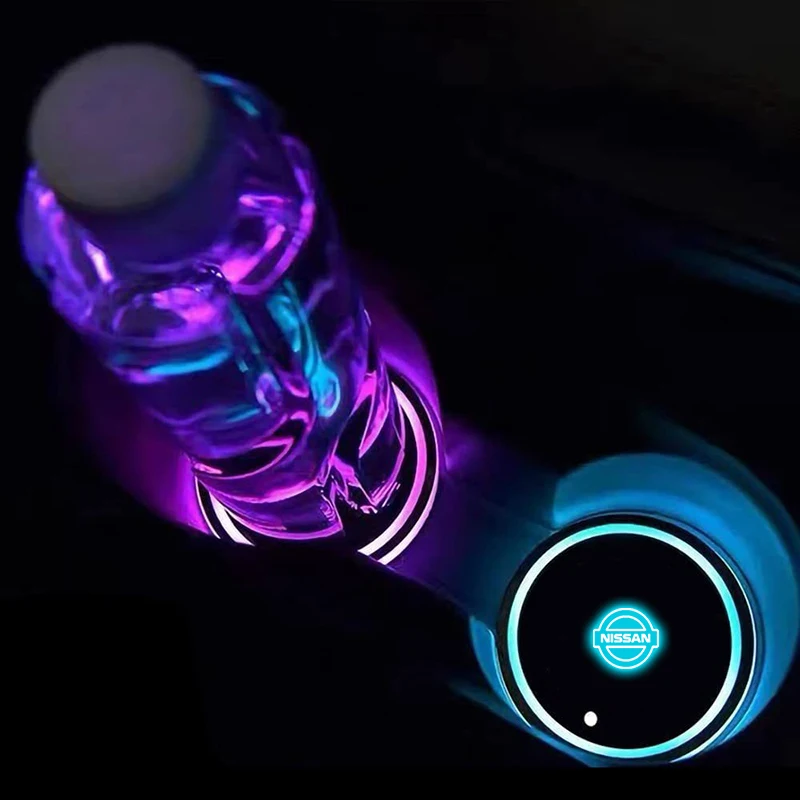 Car LED Water Cup Mat Drink Holder For Nissan Nismo Qashqai Juke X-Trail Patrol Note Leaf Altima Maxima Micra Murano Rogue Teana