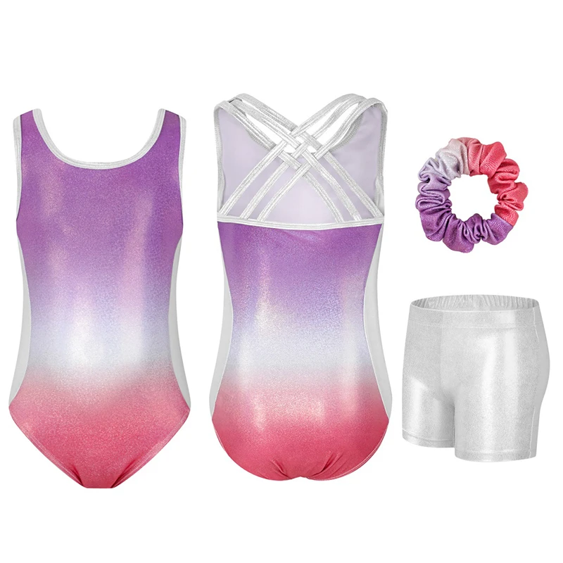 Three-piece set Kids Girls Dance Leotards Gymnastics Clothing Sleeveless Vest Dancewear Athletic Ballet Dance Bodysuit For Kids