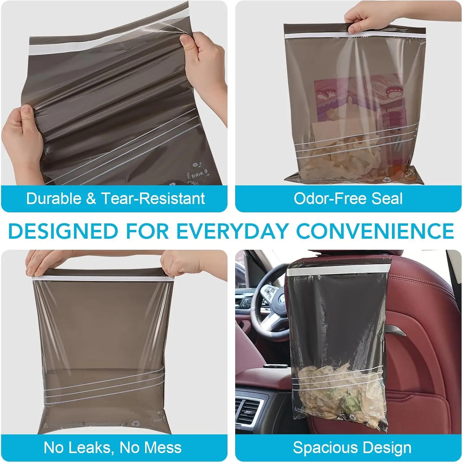 40 قطعة من أكياس قمامة السيارات للاستعمال مرة واحدة - سعة كبيرة، مقاومة للتسرب والرائحة - معلقة من مسند الرأس - مثالية للسفر والتخييم والمنزل