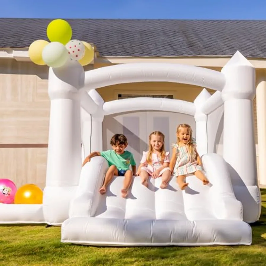

White Bounce House with Slide Inflatable Bouncy House for 3-8 w/Ball Pit Outdoor and Indoor Bounce Area 8'x8' Ccity 400 lb