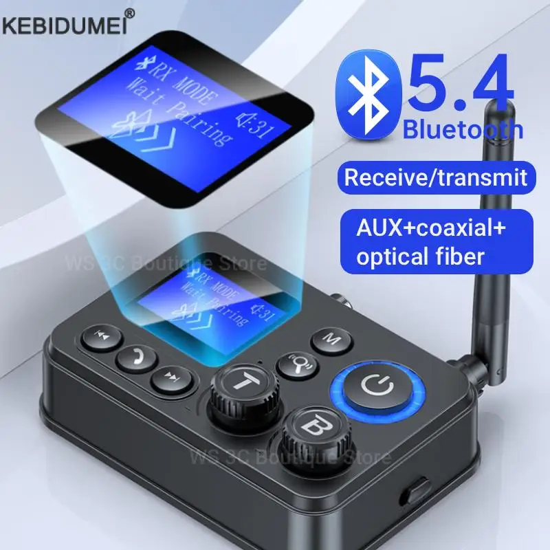 Bluetooth 5.4 Audio Transmitter Receiver Support AUX/COAXIAL/Optical/TF/U Disk with LCD Display For Home Stereo TV Speakers PC
