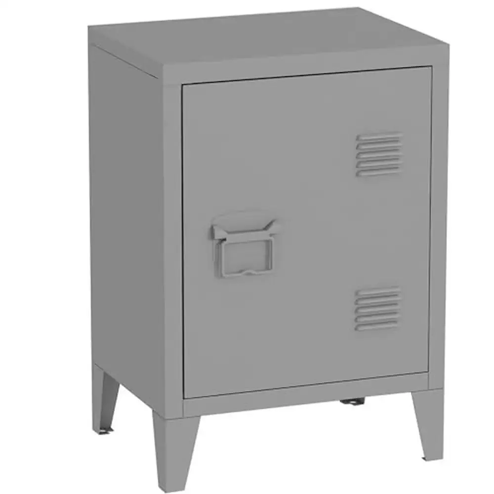 Modern End Table Nightstand Steel Bedside Storage Cabinet Shelf Easy Assembly Living Room Bedroom Gray Heavy Duty Shelf