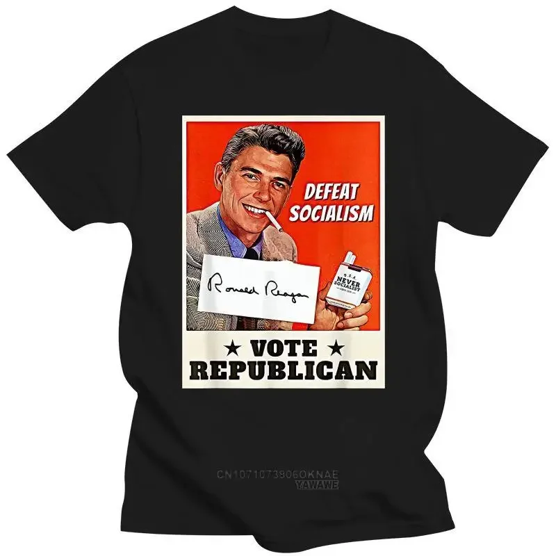 Men Clothing Ronald Reagan Defeat Socialism Vote Republican T Shirt Women Male Vintage Graphic T Shirts