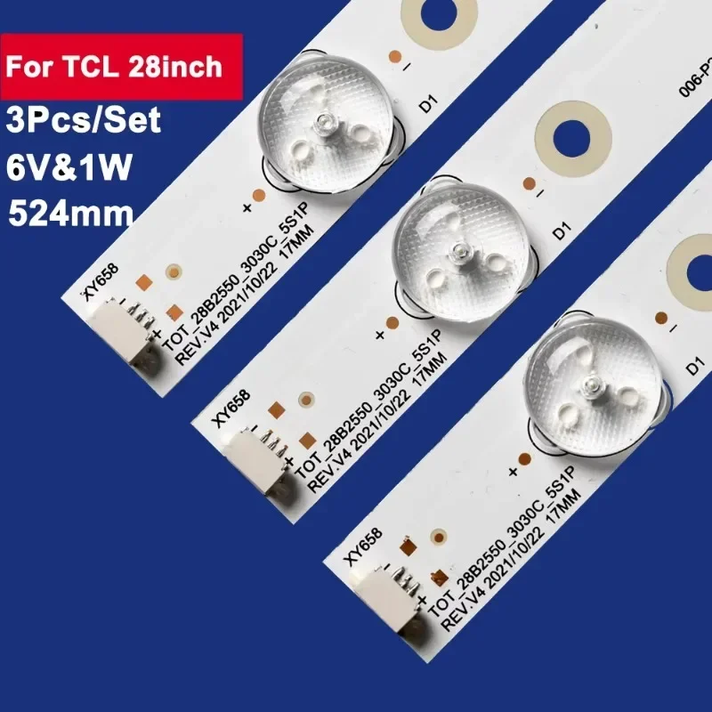 10 ชุด 524 มม.สําหรับ TCL 28 นิ้ว LED Backlight TV Strip 5 LEDs 6 V และ 1 W T0T-28B2550-3030C-5S1P 524 มม.ทีวีอะไหล่ซ่อม H28V9900 H28VPP00