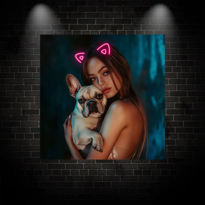 Girl & Her Pet French Bulldog Wall Hanging Decor Custom LED Neon Sign