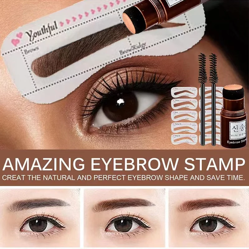 Makeup 2022 One Step Eyebrow Stamp Shaping Kit Brow Set Pen Women Waterproof Contour Stencil Tint Natural Stick Hairline Enhanc