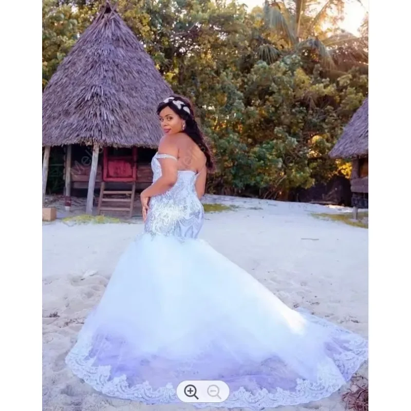 فساتين زفاف أفريقية عصرية مخصصة مكشوفة الكتف ترتر لامع حورية البحر 2025 دانتيل فيستدو دي كاسامنتو.