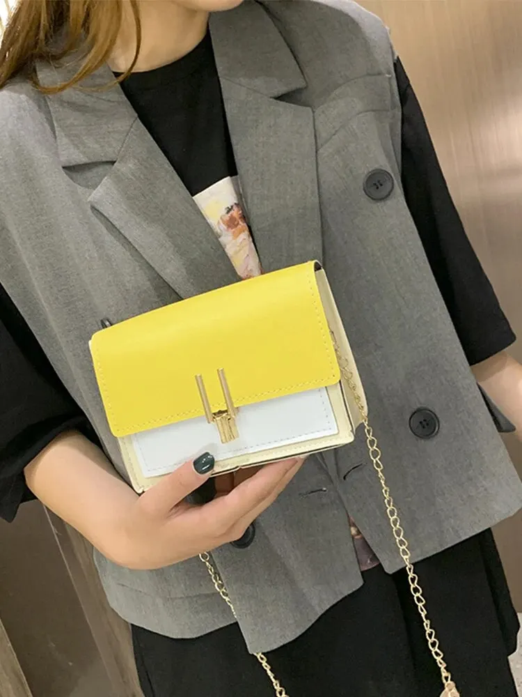 Combination Chain Small Square Bag New Fashion PU Leather Single Shoulder Crossbody Bag for Women