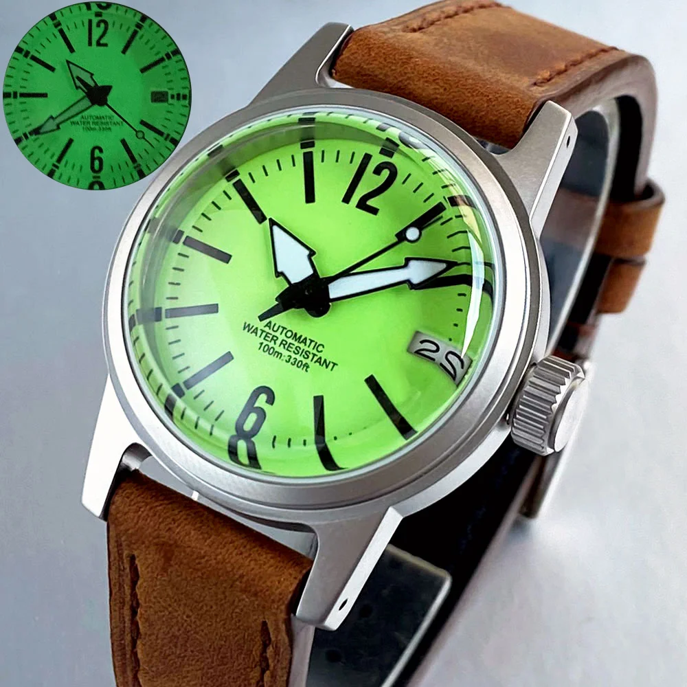 

Tandorio 36 мм NH35 Военные автоматические мужские часы Летний зеленый циферблат Полный люм Двойной бант Сапфировое стекло Пескоструйный корпус 20BAR