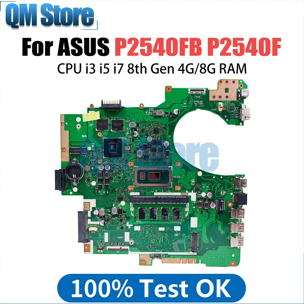 P2540FB Notebook Mainboard For ASUS PRO P2540FB P2540F Laptop Motherboard with CPU i3 i5 i7 8th Gen 4G 8G RAM MX110 V2G