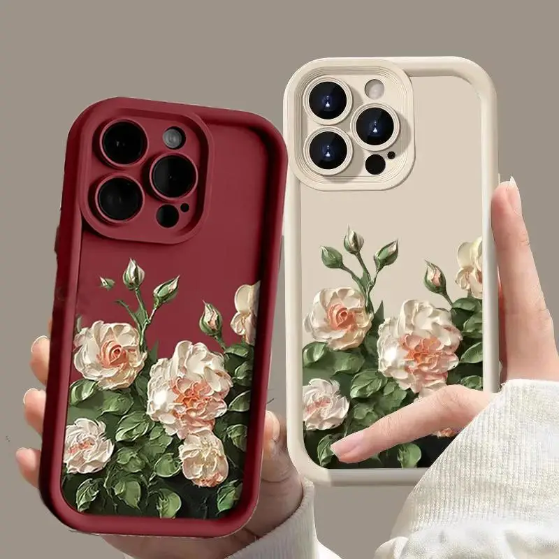 Phone Case For Realme C67 4G 12 Pro Plus GT3 C53 C55 C11 C12 C15 C20 5i 6i 5s C17 A57 cover Soft Silicone Couqe Rose Lotus