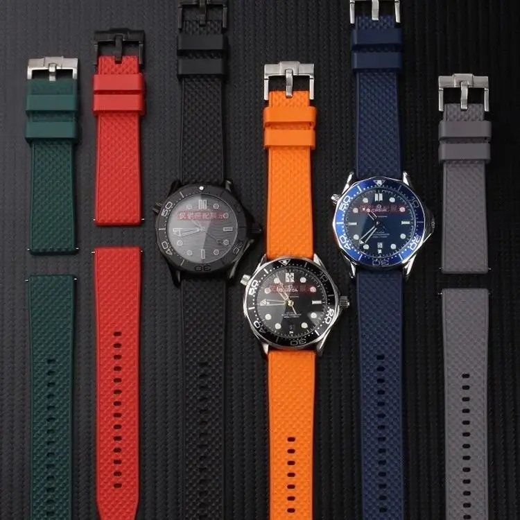 20 مللي متر 22 مللي متر أشرطة ساعة مطاطية الفلور مناسبة لساعات IWC رولكس أوميغا سيكو FKM