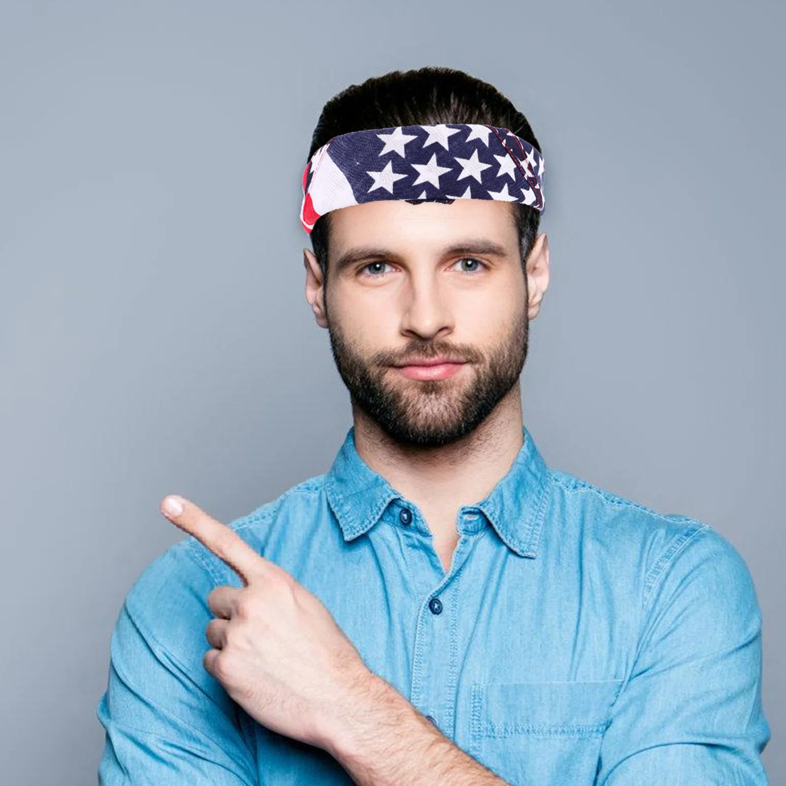 -fandas de bolsillo para hombre, accesorios para el día independiente, diadema estampada, diadema con bandera americana, pañuelos para la cabeza al aire libre