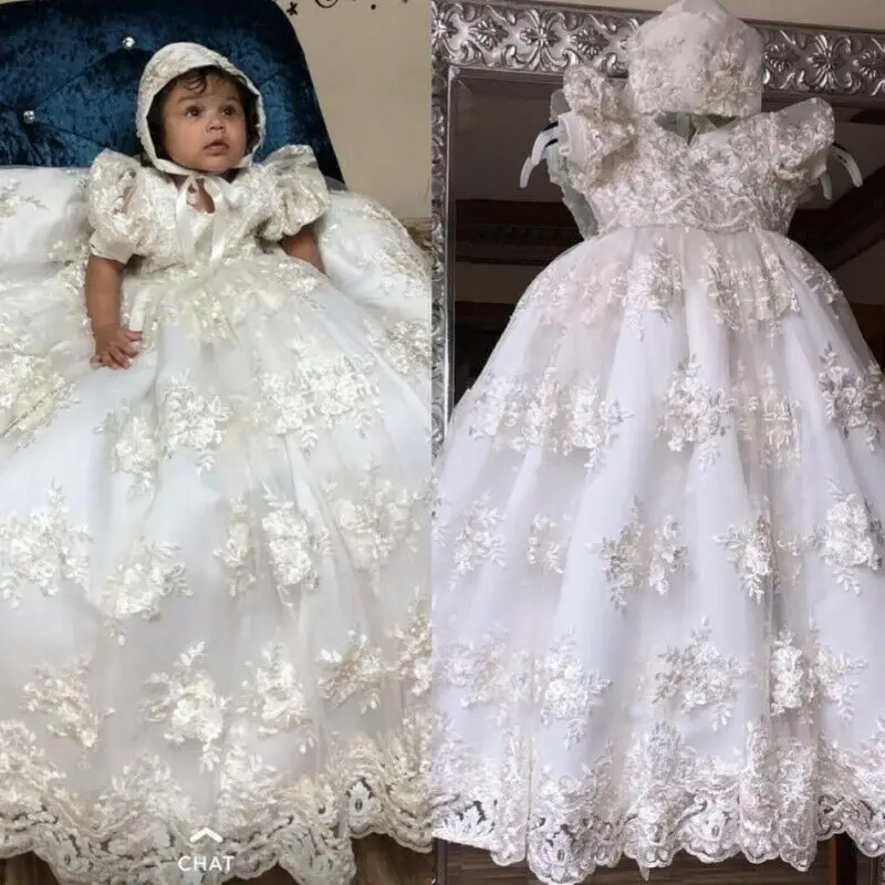 

Lace Baptism Dresses For Baby Girls 2 Pieces Cotton Infant Wedding Christening Dress With Bonnet Vestidos De Noiva 3 6 9 Months