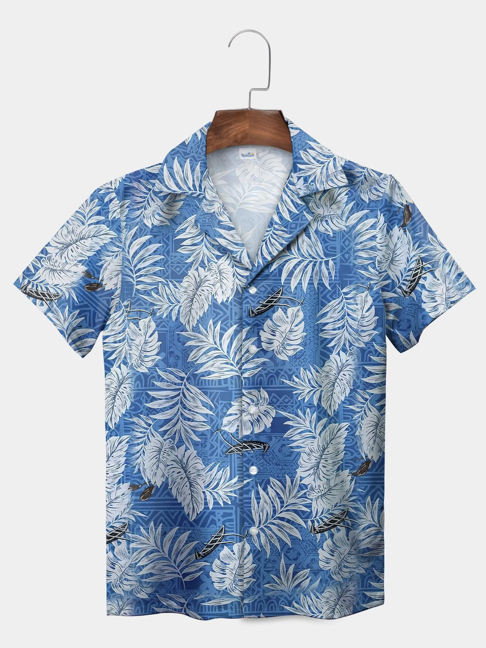 하와이 남성 셔츠 레귤러 피트 남성 반팔 하와이 여름 새로운 열대 식물 잎 야자수 잎 캐주얼 셔츠